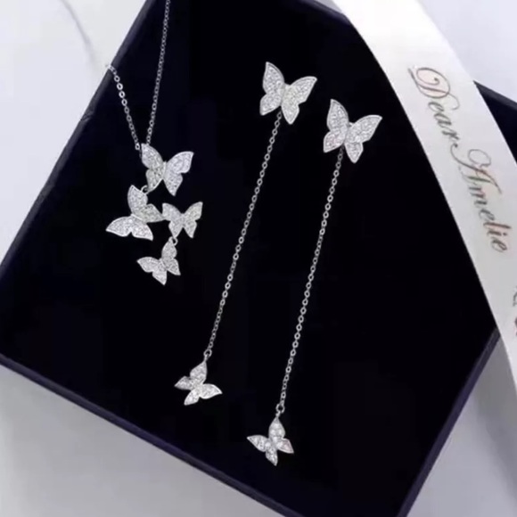 NEW Silver 925 2 piece Butterfly drop Earrings - Picture 4 of 5